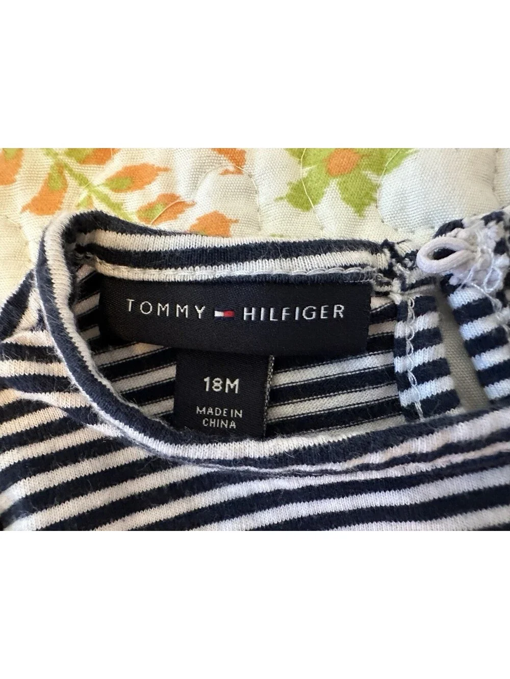 Tommy Hilfiger Baby Girls Navy & White Striped Peplum Dress Red Details 18M EUC.